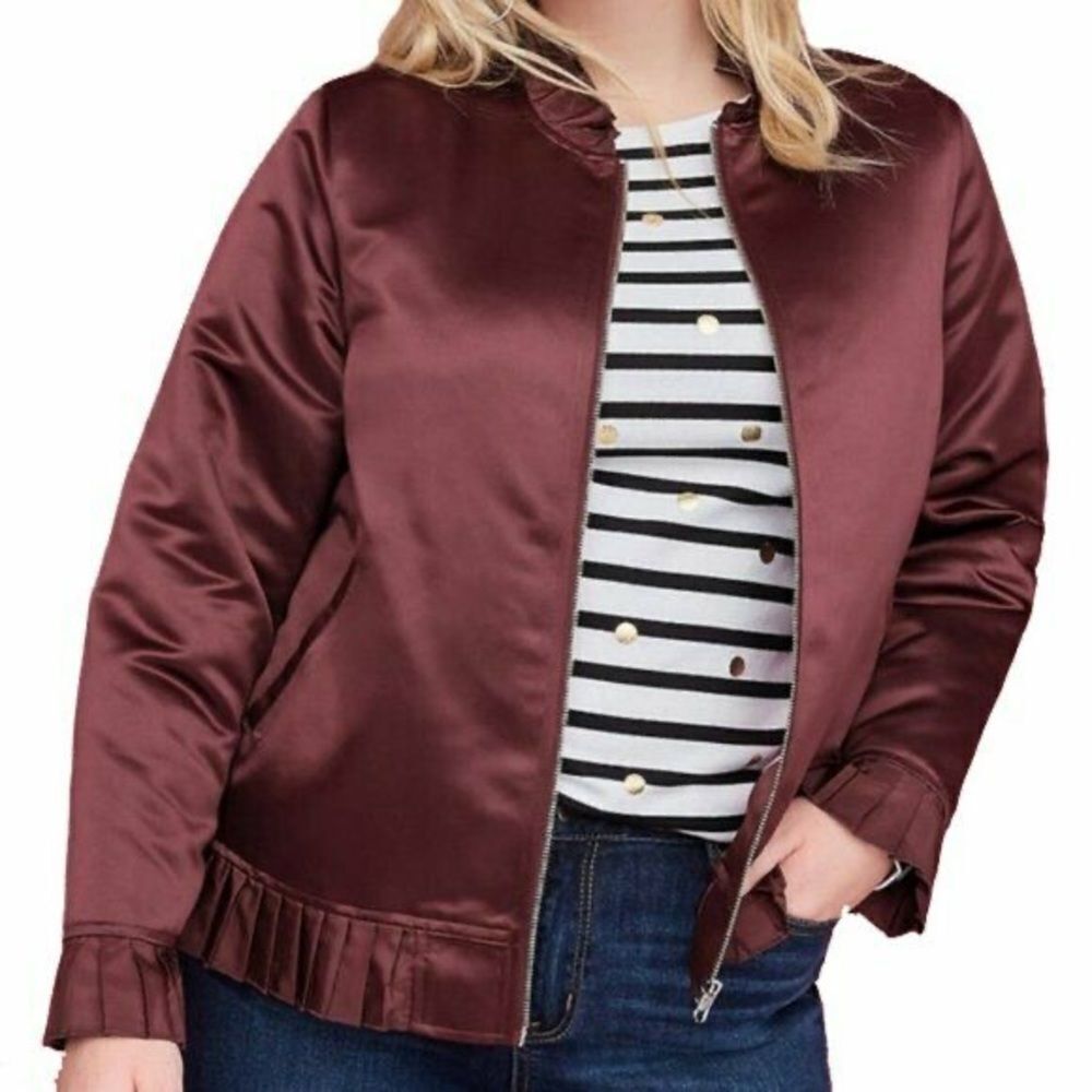 Lane Bryant ruffle satin bomber jacket